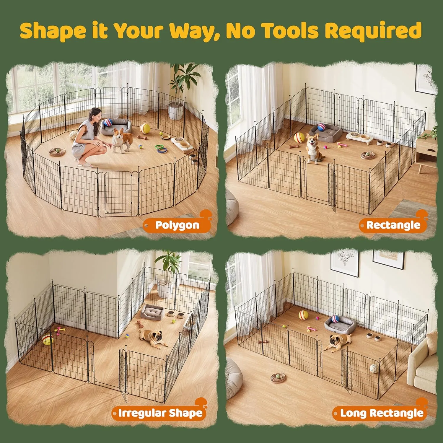 Yaheetech Dog Playpen for Puppy/Small Dogs, Foldable Pet Pen Expandable Fence with Door for Indoor/Outdoor Use, 32 inch 16 Panels