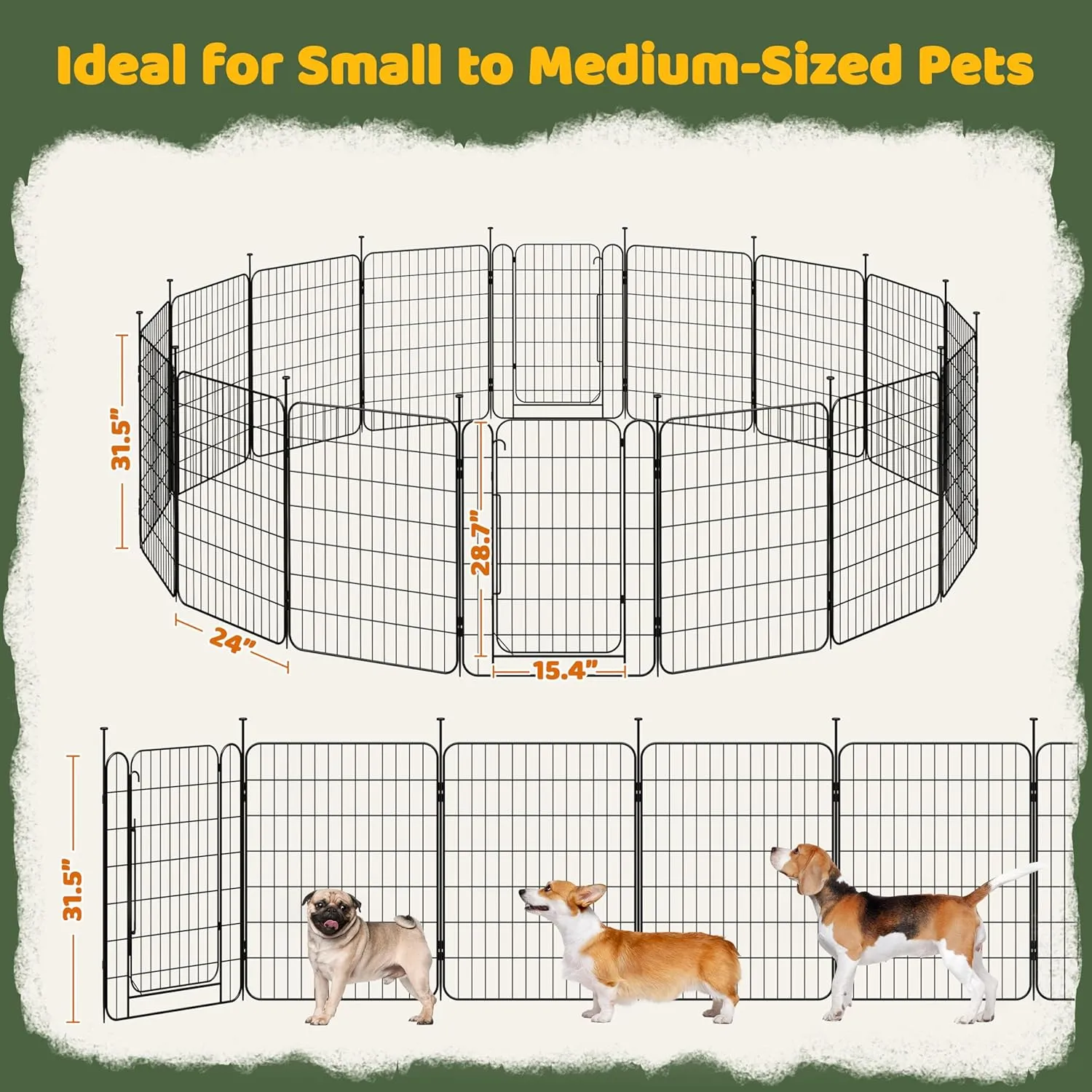 Yaheetech Dog Playpen for Puppy/Small Dogs, Foldable Pet Pen Expandable Fence with Door for Indoor/Outdoor Use, 32 inch 16 Panels