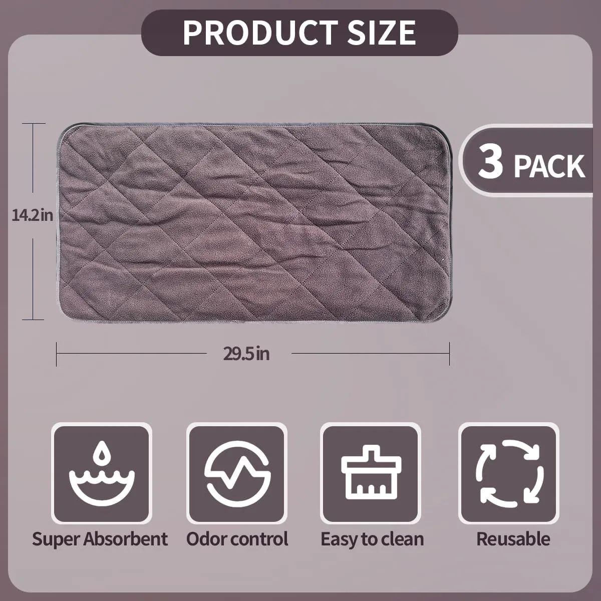 YKD 3 Pcs Guinea Pig Cage Liners, Washable Guinea Pig Cage Liner, Reusable & Anti Slip & Waterproof, Absorbent Guinea Pig Pee Pad for Small Animal, Guinea Pig, Chinchilla, Rabbit, Rat (Black)
